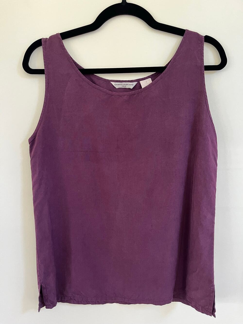 Vtg Georges Marciano Silk Camisole Tank Top Eggplant Purple Sleeveless Blouse